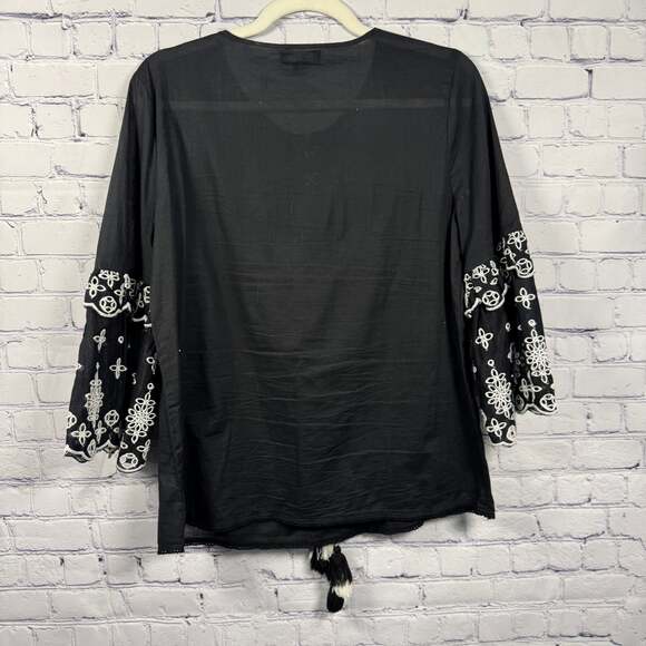 Black Embroidered Bell Sleeve Embroidered Pullover Blouse - Picture 6 of 8